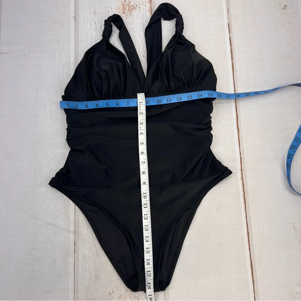 One Piece Swimsuit Deep V Neck Tummy Control Ruched V Back Classic‎ Bathing Suit - Picture 14 of 16